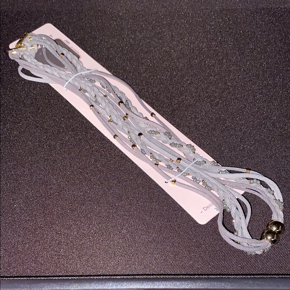 Gray Beaded Multi-Strand Wristband
